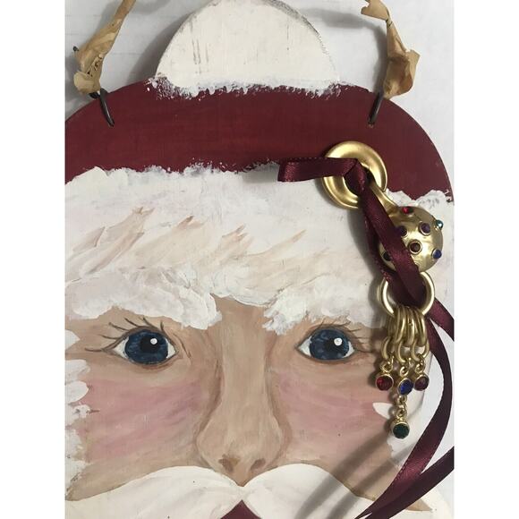 Hand Painted Wooden Santa Face Wall Decor Plaque Folk Christmas 1999 - Picture 4 of 14